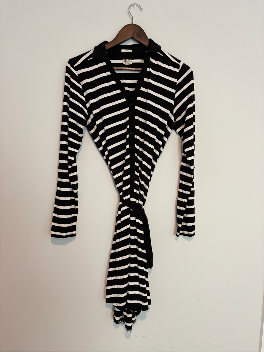 Hatley Striped Shirt Dress M Black White Tie Waist Coastal Preppy Nautical